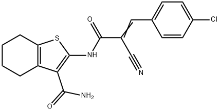 (Z)-2-(3-(4-chlorophenyl)-2-cyanoacrylamido)-4,5,6,7-tetrahydrobenzo[b]thiophene-3-carboxamide 结构式