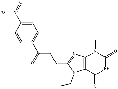 7-ethyl-3-methyl-8-((2-(4-nitrophenyl)-2-oxoethyl)thio)-3,7-dihydro-1H-purine-2,6-dione Structure