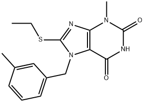 8-(ethylthio)-3-methyl-7-(3-methylbenzyl)-3,7-dihydro-1H-purine-2,6-dione Struktur