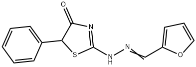 (Z)-2-(((E)-furan-2-ylmethylene)hydrazono)-5-phenylthiazolidin-4-one Struktur