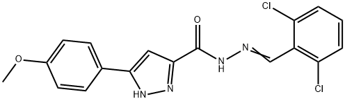 (E)-N-(2,6-dichlorobenzylidene)-3-(4-methoxyphenyl)-1H-pyrazole-5-carbohydrazide 结构式