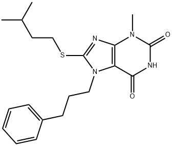 8-(isopentylthio)-3-methyl-7-(3-phenylpropyl)-3,7-dihydro-1H-purine-2,6-dione Structure