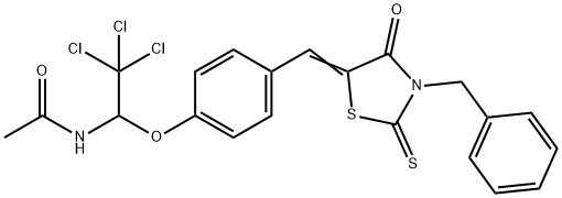 (E)-N-(1-(4-((3-benzyl-4-oxo-2-thioxothiazolidin-5-ylidene)methyl)phenoxy)-2,2,2-trichloroethyl)acetamide,325480-20-4,结构式