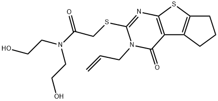 2-((3-allyl-4-oxo-3,5,6,7-tetrahydro-4H-cyclopenta[4,5]thieno[2,3-d]pyrimidin-2-yl)thio)-N,N-bis(2-hydroxyethyl)acetamide 结构式