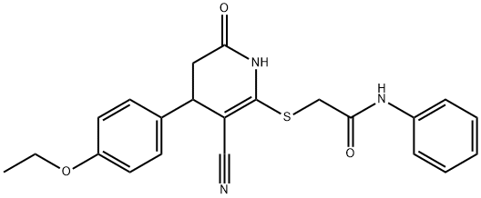 2-((3-cyano-4-(4-ethoxyphenyl)-6-oxo-1,4,5,6-tetrahydropyridin-2-yl)thio)-N-phenylacetamide 化学構造式