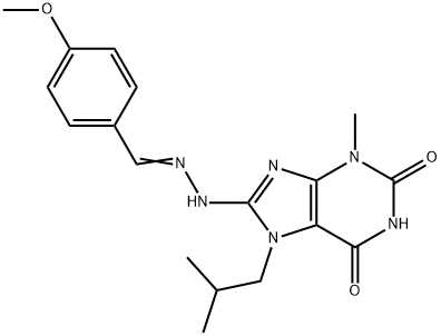 (E)-7-isobutyl-8-(2-(4-methoxybenzylidene)hydrazinyl)-3-methyl-3,7-dihydro-1H-purine-2,6-dione Structure