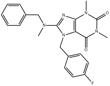 8-(benzyl(methyl)amino)-7-(4-fluorobenzyl)-1,3-dimethyl-3,7-dihydro-1H-purine-2,6-dione Struktur