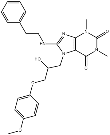 7-(2-hydroxy-3-(4-methoxyphenoxy)propyl)-1,3-dimethyl-8-(phenethylamino)-3,7-dihydro-1H-purine-2,6-dione Structure