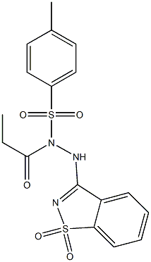 N'-(1,1-dioxo-1,2-benzothiazol-3-yl)-N-(4-methylphenyl)sulfonylpropanehydrazide Struktur