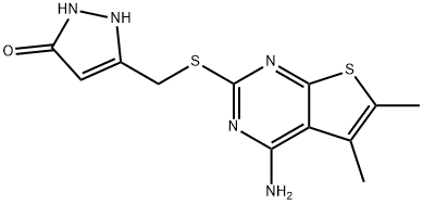 3-(((4-amino-5,6-dimethylthieno[2,3-d]pyrimidin-2-yl)thio)methyl)-1H-pyrazol-5-ol Struktur