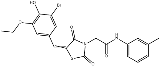 2-[(5E)-5-(3-bromo-5-ethoxy-4-hydroxybenzylidene)-2,4-dioxo-1,3-thiazolidin-3-yl]-N-(3-methylphenyl)acetamide Struktur