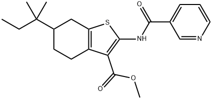 methyl 6-(2-methylbutan-2-yl)-2-(pyridine-3-carbonylamino)-4,5,6,7-tetrahydro-1-benzothiophene-3-carboxylate 化学構造式