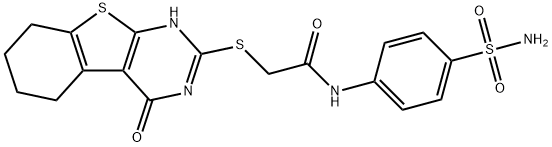 2-((4-oxo-3,4,5,6,7,8-hexahydrobenzo[4,5]thieno[2,3-d]pyrimidin-2-yl)thio)-N-(4-sulfamoylphenyl)acetamide 化学構造式