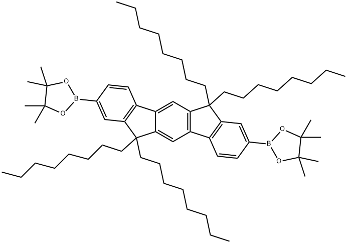 2,8-ビス(4,4,5,5-テトラメチル-1,3,2-ジオキサボロラン-2-イル)-6,6,12,12-テトラオクチルインデノ[1,2-b]フルオレン 化学構造式