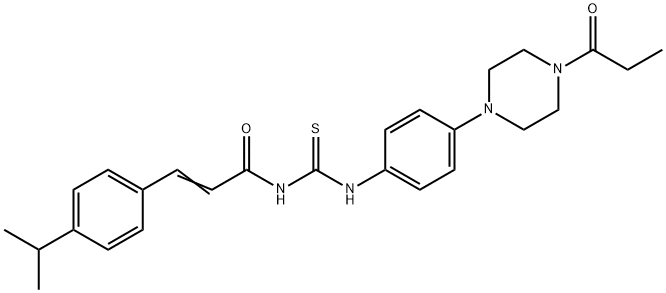 (2E)-N-{[4-(4-propanoylpiperazin-1-yl)phenyl]carbamothioyl}-3-[4-(propan-2-yl)phenyl]prop-2-enamide Struktur