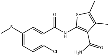 2-({[2-chloro-5-(methylsulfanyl)phenyl]carbonyl}amino)-4,5-dimethylthiophene-3-carboxamide Struktur