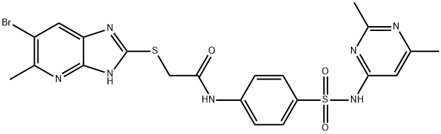 2-[(6-bromo-5-methyl-1H-imidazo[4,5-b]pyridin-2-yl)sulfanyl]-N-[4-[(2,6-dimethylpyrimidin-4-yl)sulfamoyl]phenyl]acetamide,714254-65-6,结构式