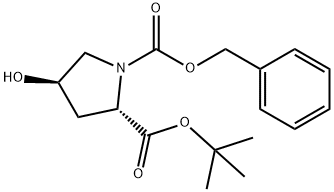 (2S,4R)-4-hydroxy-1-phenylmethoxycarbonylpyrrolidine-2-carboxylic acid tert-butyl ester 化学構造式