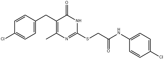 N-(4-chlorophenyl)-2-[[5-[(4-chlorophenyl)methyl]-6-methyl-4-oxo-1H-pyrimidin-2-yl]sulfanyl]acetamide 化学構造式