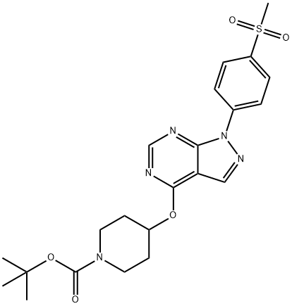 tert-butyl4-((1-(4-(methylsulfonyl)phenyl)-1H-pyrazolo[3,4-d]pyrimidin-4-yl)oxy)piperidine-1-carboxylate Struktur