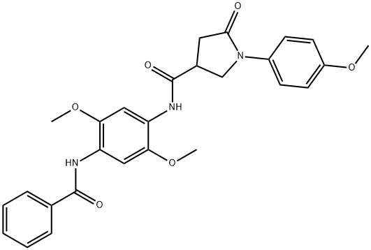 N-{2,5-dimethoxy-4-[(phenylcarbonyl)amino]phenyl}-1-(4-methoxyphenyl)-5-oxopyrrolidine-3-carboxamide,881789-98-6,结构式