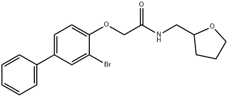 2-[(3-bromo-4-biphenylyl)oxy]-N-(tetrahydro-2-furanylmethyl)acetamide Struktur