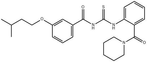 3-(3-methylbutoxy)-N-({[2-(1-piperidinylcarbonyl)phenyl]amino}carbonothioyl)benzamide Struktur