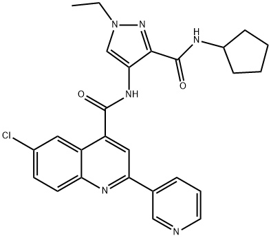 6-chloro-N-[3-(cyclopentylcarbamoyl)-1-ethylpyrazol-4-yl]-2-pyridin-3-ylquinoline-4-carboxamide Struktur