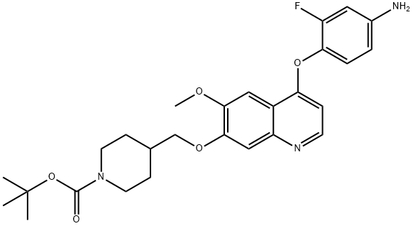 4-(((4-(4-氨基-2-氟苯氧基)-6-甲氧基喹啉-7-基)氧基)甲基)哌啶-1-甲酸叔丁酯, 929252-65-3, 结构式