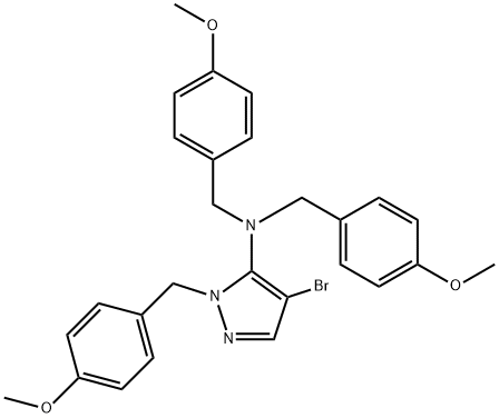 4-BROMO-1-[(3-METHOXYPHENYL)METHYL]-N,N-BIS[(4-METHOXYPHENYL)METHYL]-1H-PYRAZOL-5-AMINE 化学構造式