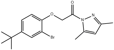 1-[(2-bromo-4-tert-butylphenoxy)acetyl]-3,5-dimethyl-1H-pyrazole Struktur