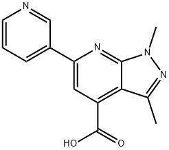 1,3-ジメチル-6-ピリジン-3-イル-1H-ピラゾロ[3,4-B]ピリジン-4-カルボン酸 化学構造式