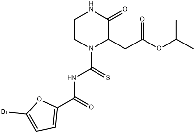 propan-2-yl 2-[1-[(5-bromofuran-2-carbonyl)carbamothioyl]-3-oxopiperazin-2-yl]acetate Structure