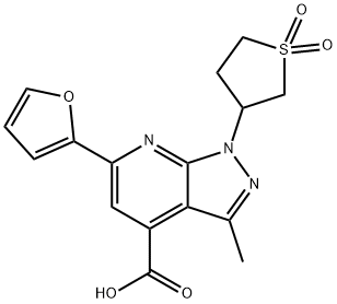 1-(1,1-Dioxo-tetrahydro-1l6-thiophen-3-yl)-6-furan-2-yl-3-methyl-1H-pyrazolo[3,4-b]pyridine-4-carboxylic acid,1105193-47-2,结构式