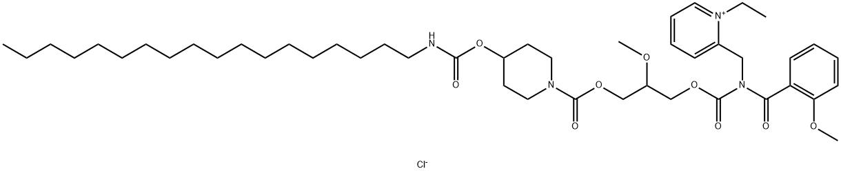 Pyridinium, 1-ethyl-2-[[(2-methoxybenzoyl)[[2-methoxy-3-[[[4-[[(octadecylamino)carbonyl]oxy]-1-piperidinyl]carbonyl]oxy]propoxy]carbonyl]amino]methyl]-, chloride Struktur