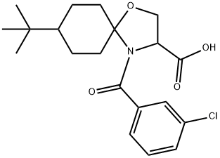 8-TERT-ブチル-4-(3-クロロベンゾイル)-1-オキサ-4-アザスピロ[4.5]デカン-3-カルボン酸 化学構造式