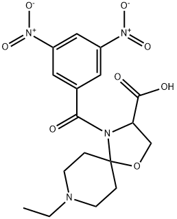 4-(3,5-dinitrobenzoyl)-8-ethyl-1-oxa-4,8-diazaspiro[4.5]decane-3-carboxylic acid Struktur