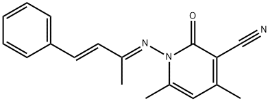 4,6-dimethyl-1-[(1-methyl-3-phenyl-2-propen-1-ylidene)amino]-2-oxo-1,2-dihydro-3-pyridinecarbonitrile Structure