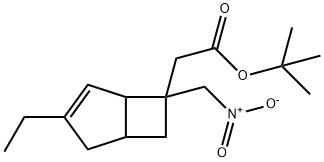 tert-butyl 2-(3-ethyl-6-(nitromethyl)bicyclo[3.2.0]hept-3-en-6-yl)acetate Struktur