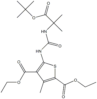 2,4-Thiophenedicarboxylic acid, 5-[[[[2-(1,1-dimethylethoxy)-1,1-dimethyl-2-oxoethyl]amino]carbonyl]amino]-3-methyl-, 2,4-diethyl ester 化学構造式