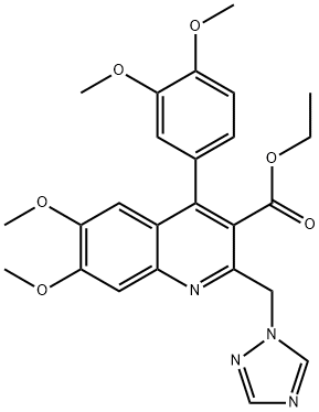 3-Quinolinecarboxylicacid, 4-(3,4-dimethoxyphenyl)-6,7-dimethoxy-2-(1H-1,2,4-triazol-1-ylmethyl)-,ethyl ester Struktur