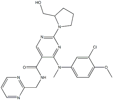 4-[(3-chloro-4-methoxyphenyl)methylamino]-2-[2-(hydroxymethyl)pyrrolidin-1-yl]-N-(pyrimidin-2-ylmethyl)pyrimidine-5-carboxamide Struktur