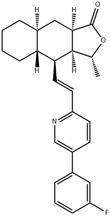 (3R,3aS,4S,4aR,8aS,9aR)-4-((E)-2-(5-(3-
fluorophenyl)pyridin-2-yl)vinyl)-3-methyldecahydronaphtho[2,3-c]furan-1(3H)-one 化学構造式