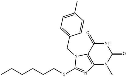 8-(hexylthio)-3-methyl-7-(4-methylbenzyl)-3,7-dihydro-1H-purine-2,6-dione 结构式