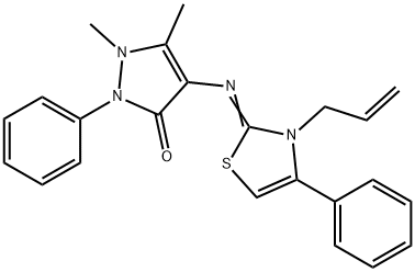 (Z)-4-((3-allyl-4-phenylthiazol-2(3H)-ylidene)amino)-1,5-dimethyl-2-phenyl-1,2-dihydro-3H-pyrazol-3-one Struktur