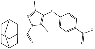 ((3r,5r,7r)-adamantan-1-yl)(3,5-dimethyl-4-((4-nitrophenyl)thio)-1H-pyrazol-1-yl)methanone,300379-02-6,结构式