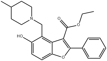 ethyl 5-hydroxy-4-((4-methylpiperidin-1-yl)methyl)-2-phenylbenzofuran-3-carboxylate 结构式