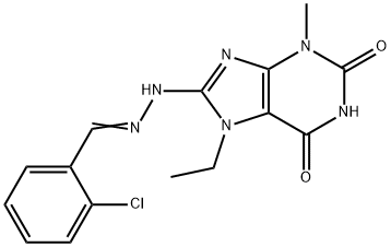 (E)-8-(2-(2-chlorobenzylidene)hydrazinyl)-7-ethyl-3-methyl-3,7-dihydro-1H-purine-2,6-dione 结构式