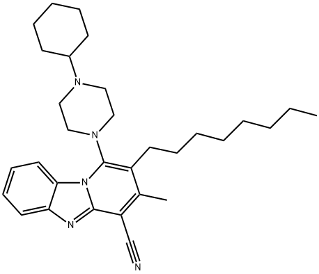 1-(4-cyclohexylpiperazin-1-yl)-3-methyl-2-octylbenzo[4,5]imidazo[1,2-a]pyridine-4-carbonitrile 结构式