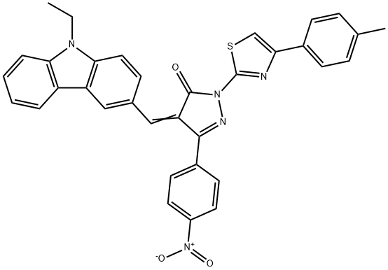 4-[(9-ethyl-9H-carbazol-3-yl)methylene]-2-[4-(4-methylphenyl)-1,3-thiazol-2-yl]-5-(4-nitrophenyl)-2,4-dihydro-3H-pyrazol-3-on 结构式